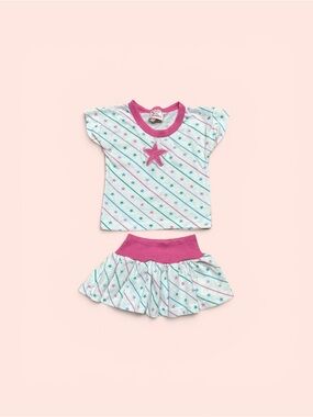 Vintage Buster Brown Girls Two Piece Set Shirt & Skirt Size 12 Month Pink Star